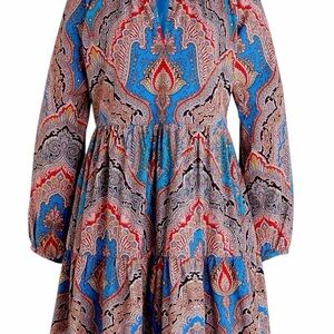 J Crew Dress Small Womens Ratti Mediterranean Print Tiered Mini